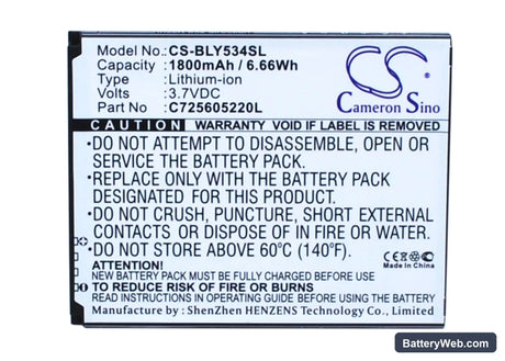 BLU Studio 5.0 HD Replacement Battery, 3.7V, 1800mAh, Li-ion 5