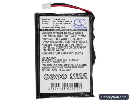 BlueMedia BM6380 Replacement Battery, 3.7V, 1400mAh, Li-ion 6