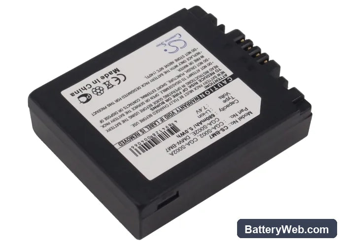 Panasonic Lumix DMC-FZ1 Replacement Battery, 7.4V, 680mAh, Li-ion 2
