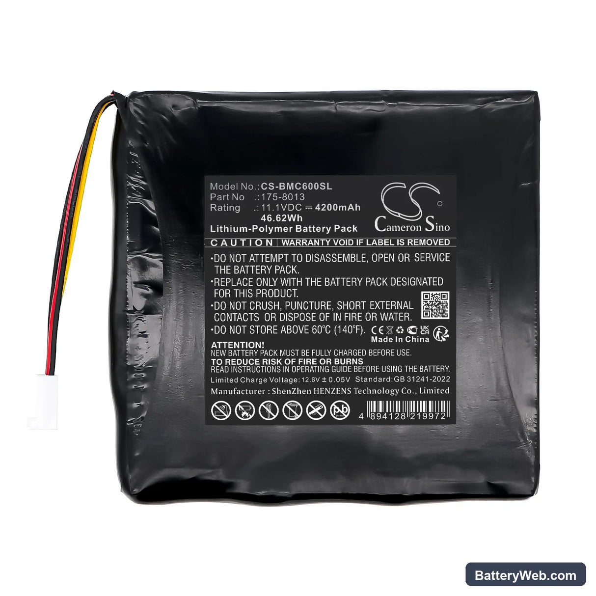 Beamex 8081785 Replacement Battery, 11.1V, 4200mAh, Li-Polymer 3