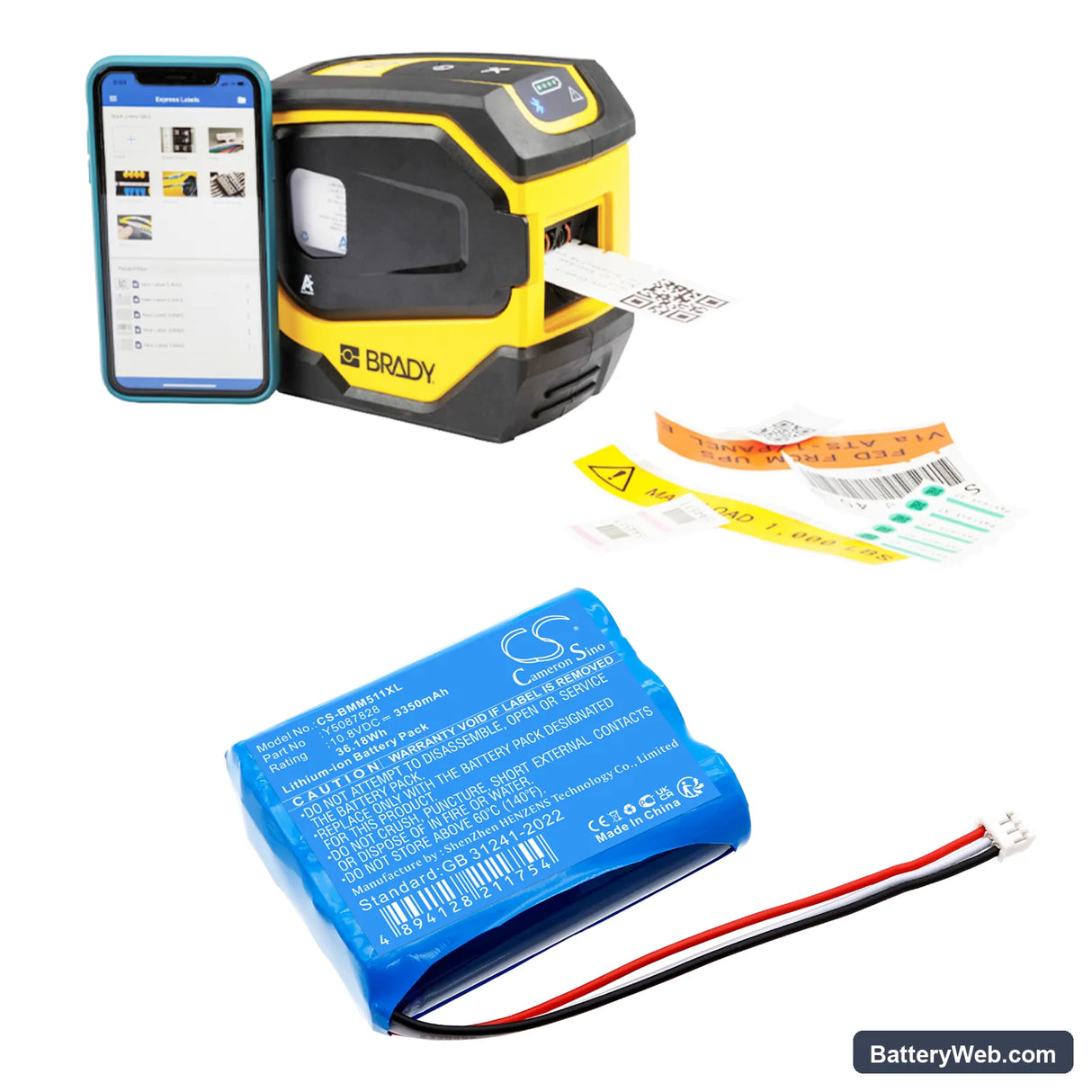 Brady M511 Replacement Battery, 10.8V, 3350mAh, Li-ion 6