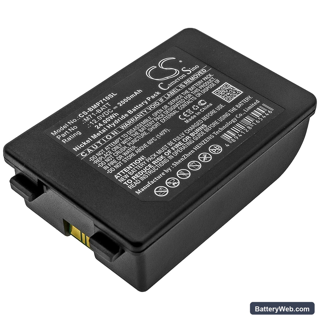 Brady BMP71 Replacement Battery, 12V, 2000mAh, Ni-MH 1