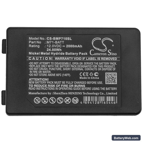 Brady BMP71 Replacement Battery, 12V, 2000mAh, Ni-MH 5