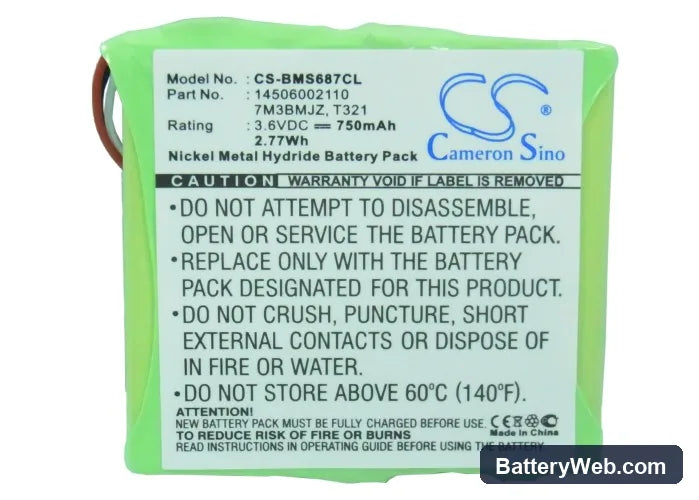 Bosch MS687 Replacement Battery, 3.6V, 750mAh, Ni-MH 5