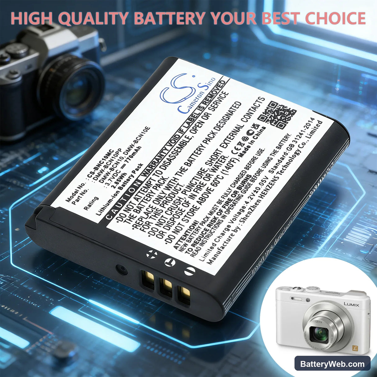 Panasonic Lumix DMC-LF1 Replacement Battery, 3.7V, 770mAh, Li-ion 6