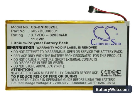 Barnes & Noble NOOK color Replacement Battery, 3.7V, 3200mAh, Li-Polymer 5