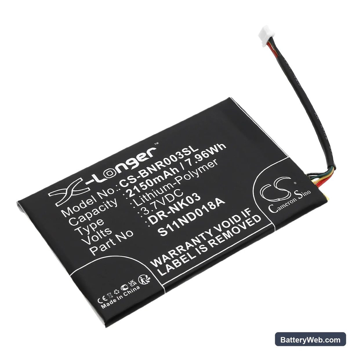 Barnes & Noble Nook Simple Touch Replacement Battery, 3.7V, 2150mAh, Li-Polymer 1