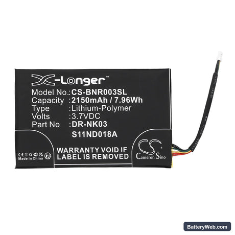 Barnes & Noble Nook Simple Touch Replacement Battery, 3.7V, 2150mAh, Li-Polymer 3