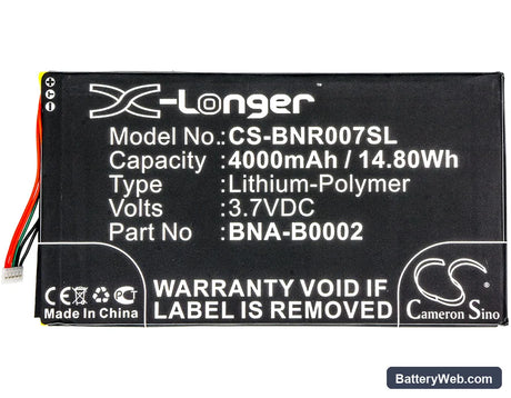 Barnes & Noble NOOK HD 7 tablet Replacement Battery, 3.7V, 4000mAh, Li-Polymer 5