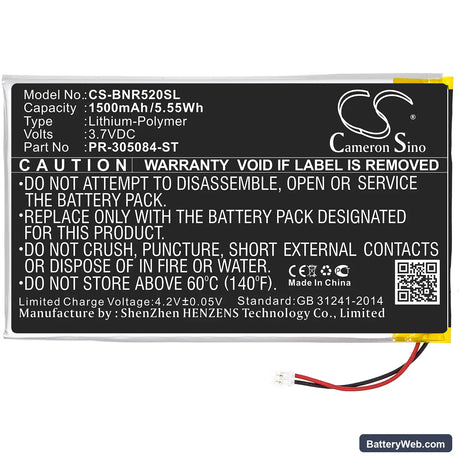Barnes & Noble GlowLight 3 Replacement Battery, 3.7V, 1500mAh, Li-Polymer 3
