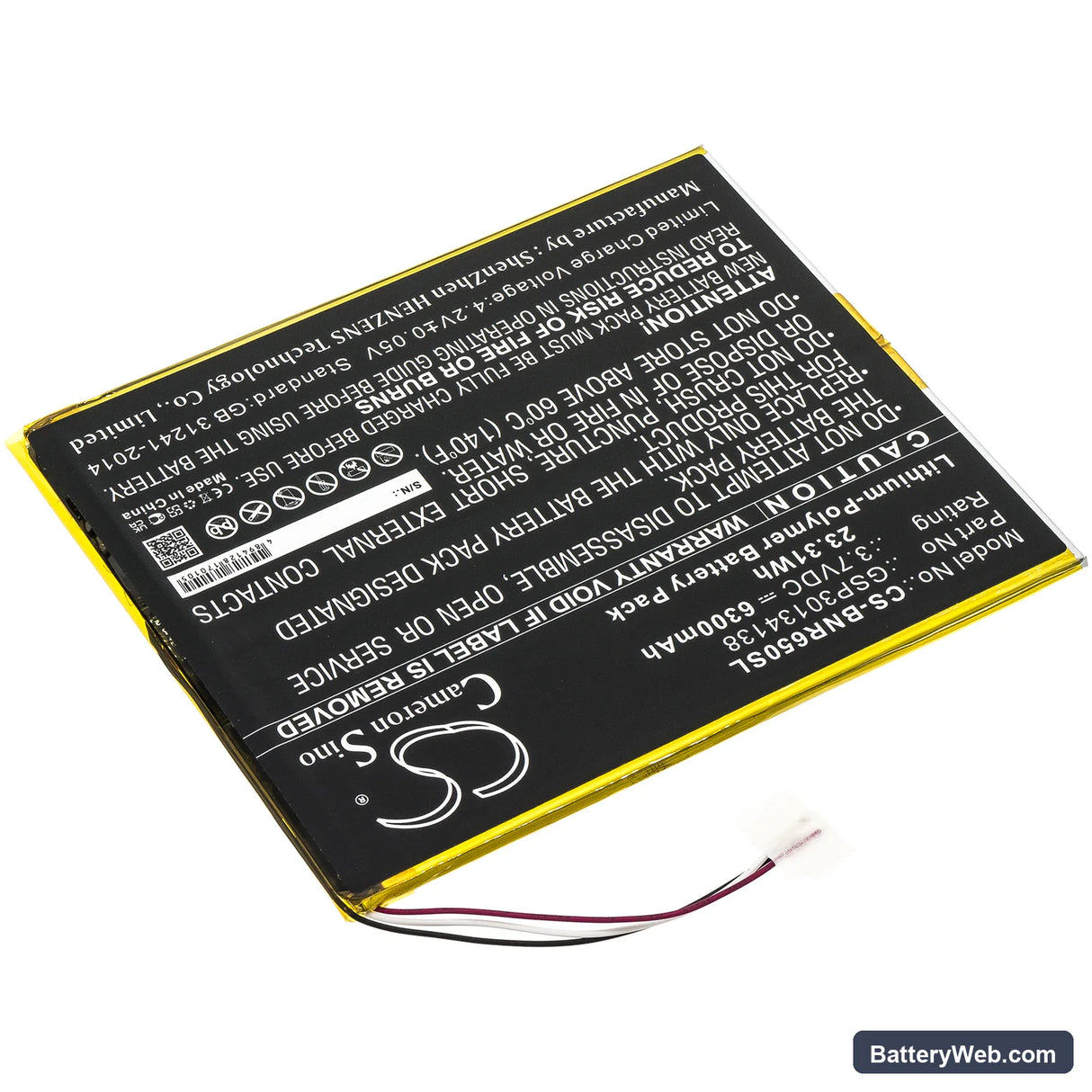 Barnes & Noble Nook 10.1 Replacement Battery, 3.8V, 6300mAh, Li-Polymer 2