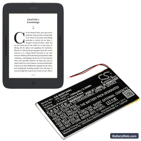 Barnes & Noble GlowLight Plus 7.8 Replacement Battery, 3.7V, 1500mAh, Li-Polymer 6