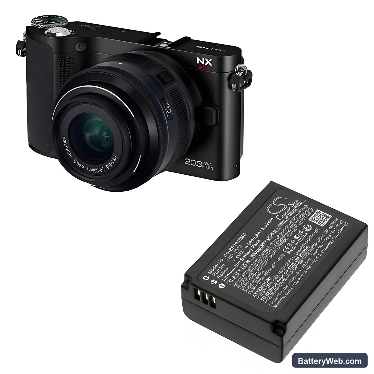 Samsung NX200 Replacement Battery, 7.4V, 800mAh, Li-ion 6