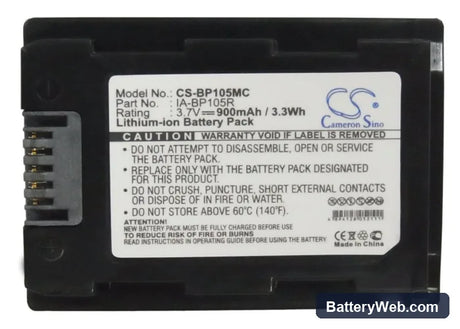 Samsung SMX-F50 Replacement Battery, 3.7V, 900mAh, Li-ion 4