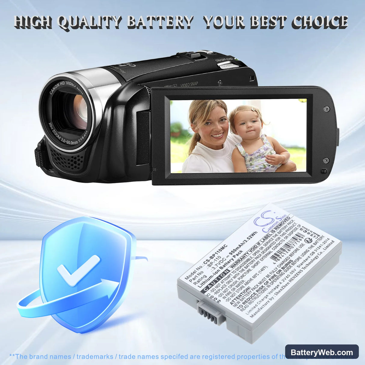 Canon Legria HF R26 Replacement Battery, 3.7V, 950mAh, Li-ion 6