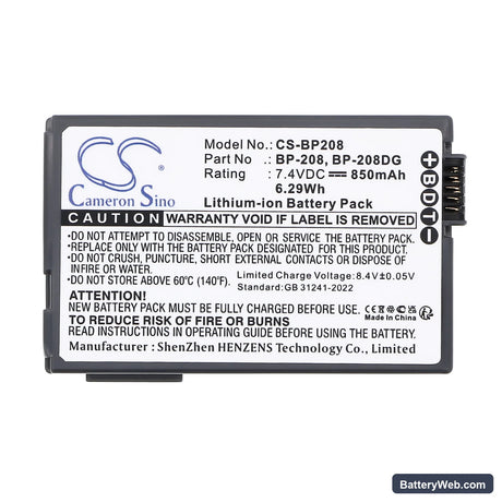 Canon DC210 Replacement Battery, 7.4V, 850mAh, Li-ion 5