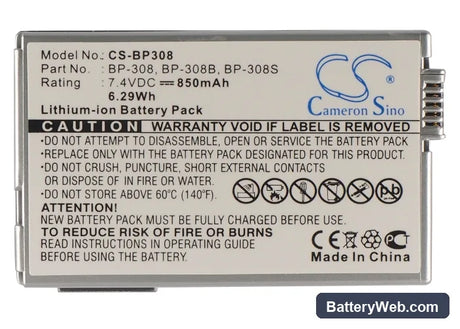 Canon DC51 Replacement Battery, 7.4V, 850mAh, Li-ion 5