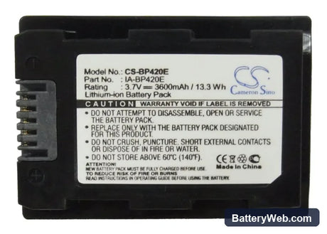 Samsung HMX-S10 Replacement Battery, 3.7V, 3600mAh, Li-ion 5