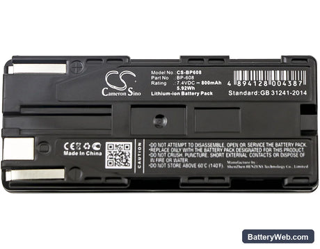 Canon C2 Replacement Battery, 7.4V, 800mAh, Li-ion 3