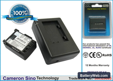 Canon Vixia HF10 Replacement Battery, 7.4V, 890mAh, Li-ion 1