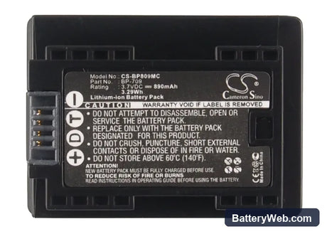 Canon VIXIA HF M52 Replacement Battery, 3.7V, 890mAh, Li-ion 5