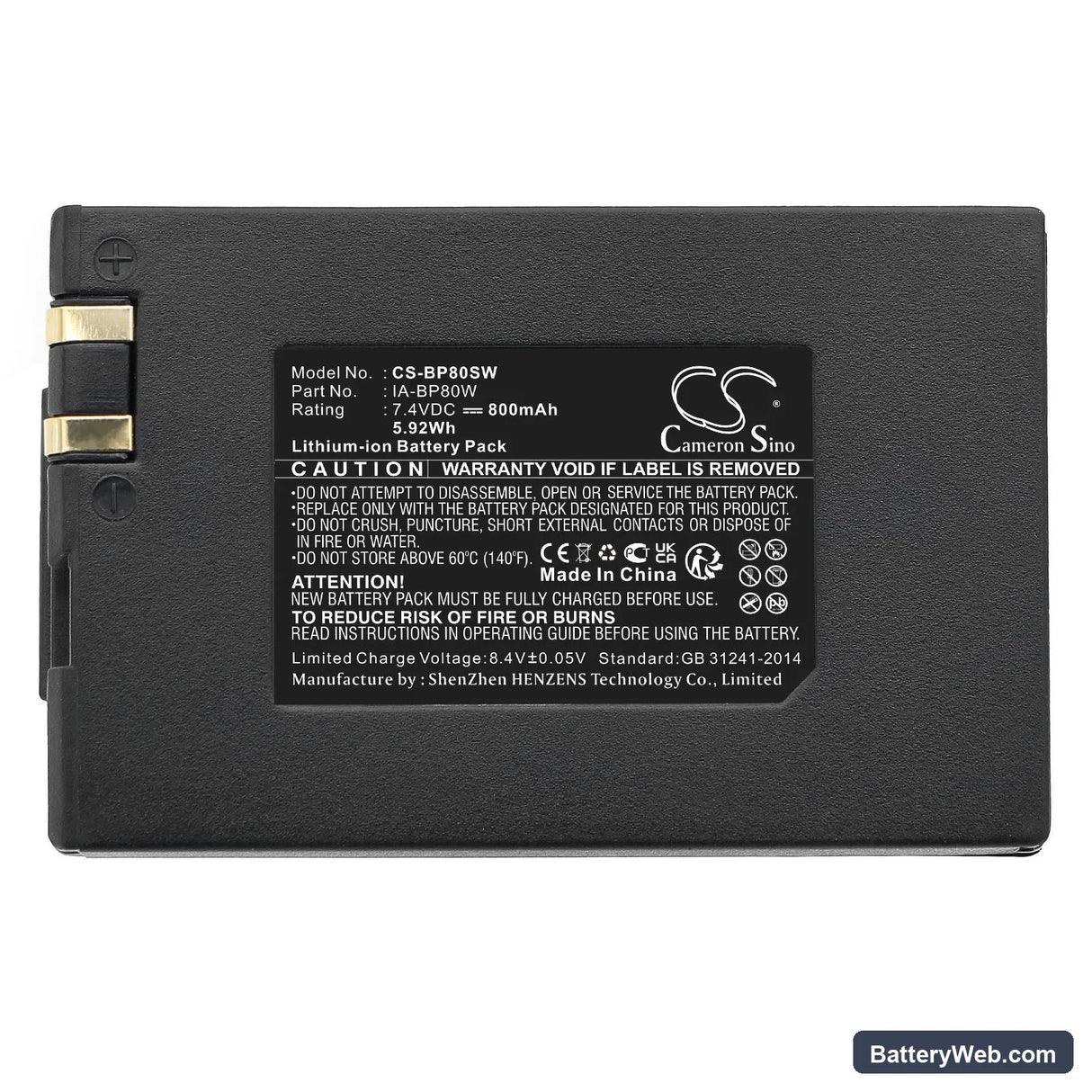 Samsung VP-DX100i Replacement Battery, 7.4V, 800mAh, Li-ion 3