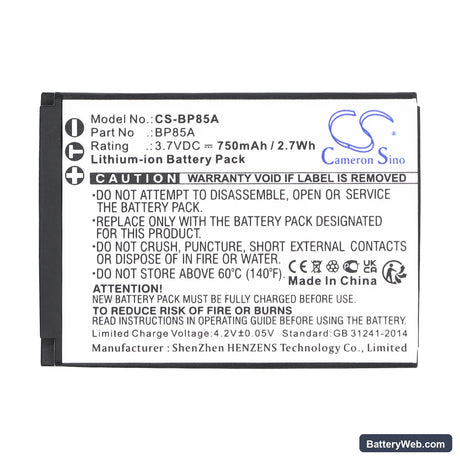 Samsung WB210 Replacement Battery, 3.7V, 750mAh, Li-ion 5