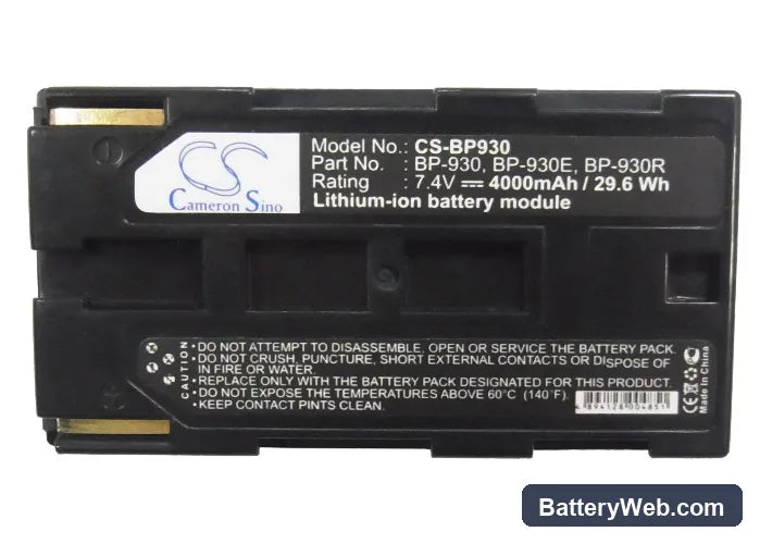 Canon G1000 Replacement Battery, 7.4V, 4000mAh, Li-ion 5
