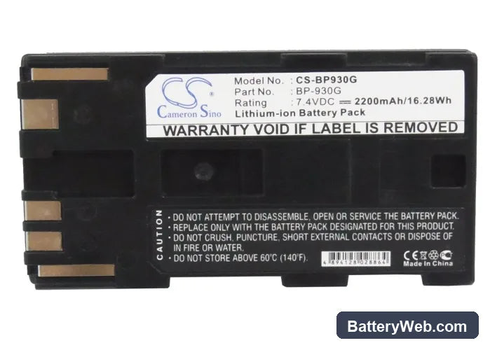 Canon GL1 Replacement Battery, 7.4V, 2200mAh, Li-ion 5