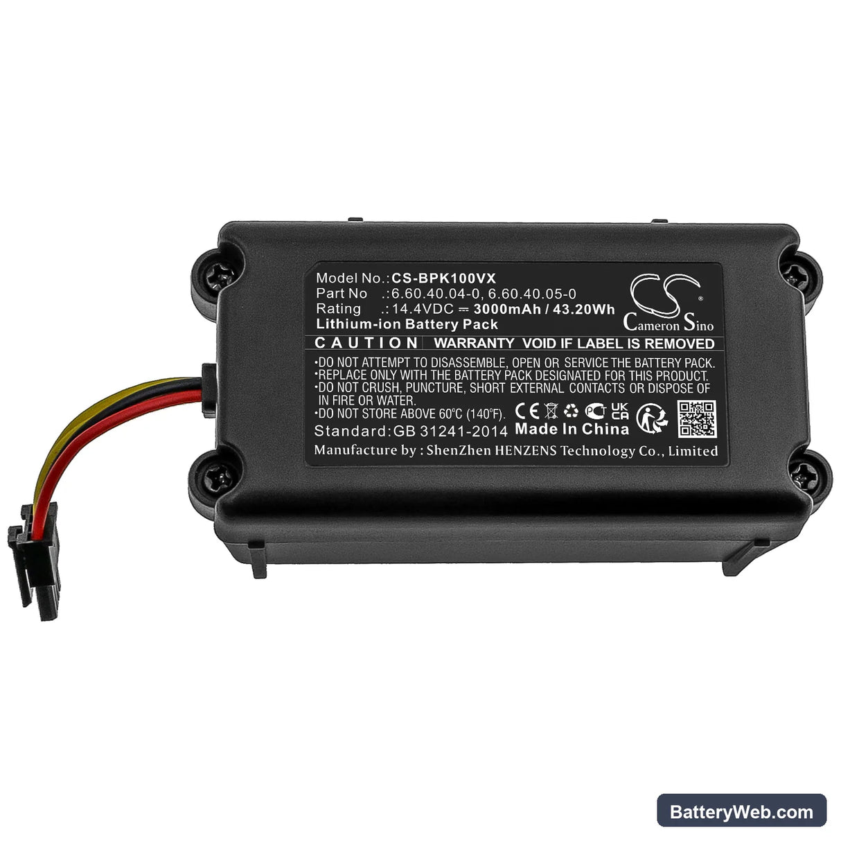 Sencor SRV 4200 Replacement Battery, 14.4V, 3000mAh, Li-ion 3