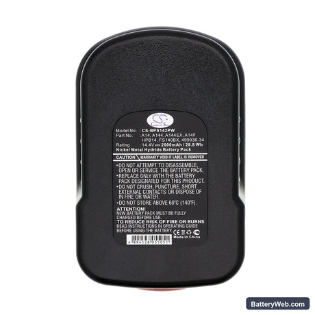 Black & Decker BDG14SF-2 Replacement Battery, 14.4V, 2000mAh, Ni-MH 5