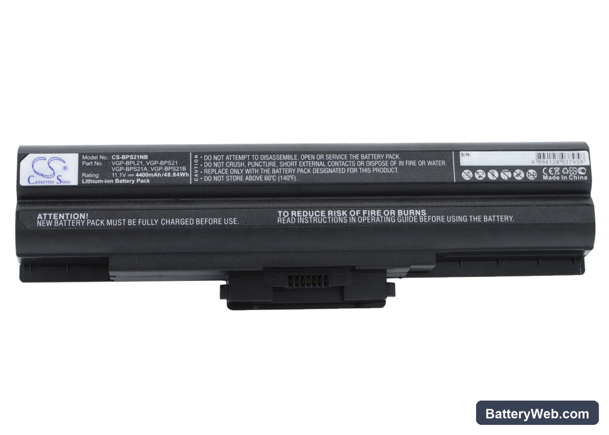 Sony VAIO VGN-AW41JF Replacement Battery, 11.1V, 4400mAh, Li-ion 1