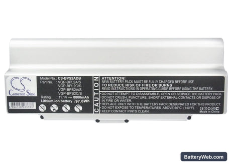Sony VAIO VGN-C140G/B Replacement Battery, 11.1V, 8800mAh, Li-ion 5