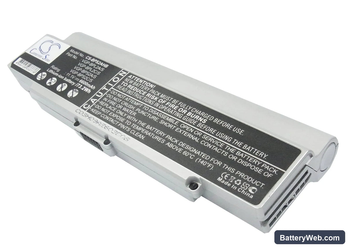 Sony VAIO VGN-C140G/B Replacement Battery, 11.1V, 6600mAh, Li-ion 1