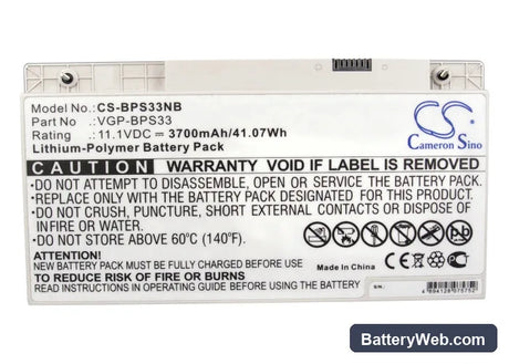 Sony SVT-14118CC Replacement Battery, 11.1V, 3700mAh, Li-Polymer 5