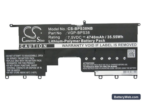 Sony VAIO Pro 13 Replacement Battery, 7.5V, 4740mAh, Li-Polymer 5