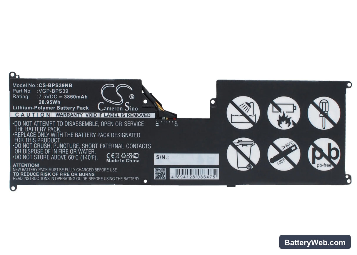 Sony VAIO Tap 11 Replacement Battery, 7.5V, 3860mAh, Li-Polymer 1