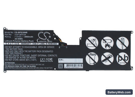 Sony VAIO Tap 11 Replacement Battery, 7.5V, 3860mAh, Li-Polymer 1