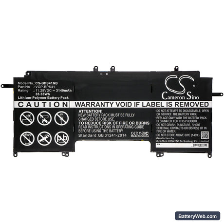 Sony VAIO Fit 13A Replacement Battery, 11.25V, 3140mAh, Li-Polymer 5