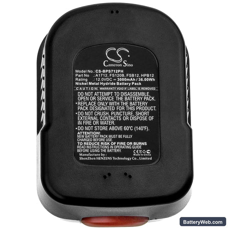 Firestorm FS1200D Replacement Battery, 12V, 3000mAh, Ni-MH 5