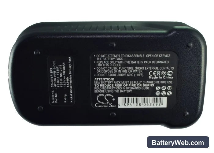 Black & Decker BDGL1800 Replacement Battery, 18V, 3000mAh, Ni-MH 5