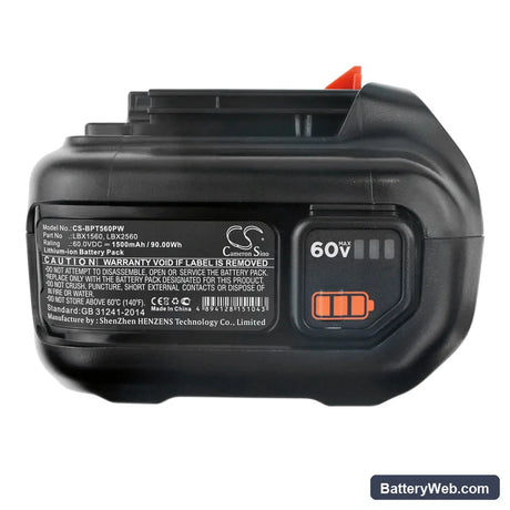 Black & Decker LSW60C Replacement Battery, 60V, 1500mAh, Li-ion 4