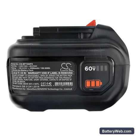Black & Decker LSW60C Replacement Battery, 60V, 2500mAh, Li-ion 4