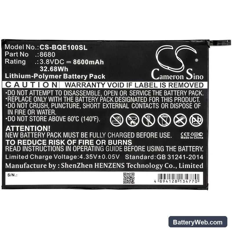 BQ E10 Replacement Battery, 3.8V, 8600mAh, Li-Polymer 3