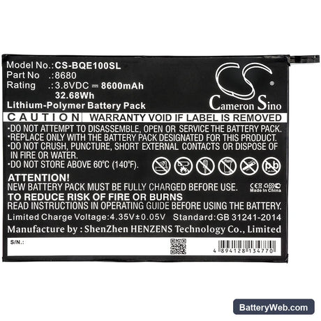 BQ E10 Replacement Battery, 3.8V, 8600mAh, Li-Polymer 3
