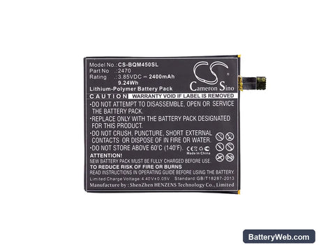 BQ Aquaris A4.5 Replacement Battery, 3.85V, 2400mAh, Li-Polymer 5