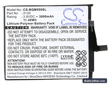 BQ Aquaris M5 Replacement Battery, 3.8V, 3000mAh, Li-Polymer 5