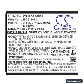 BQ BQS-5050 Replacement Battery, 3.8V, 2300mAh, Li-ion 1