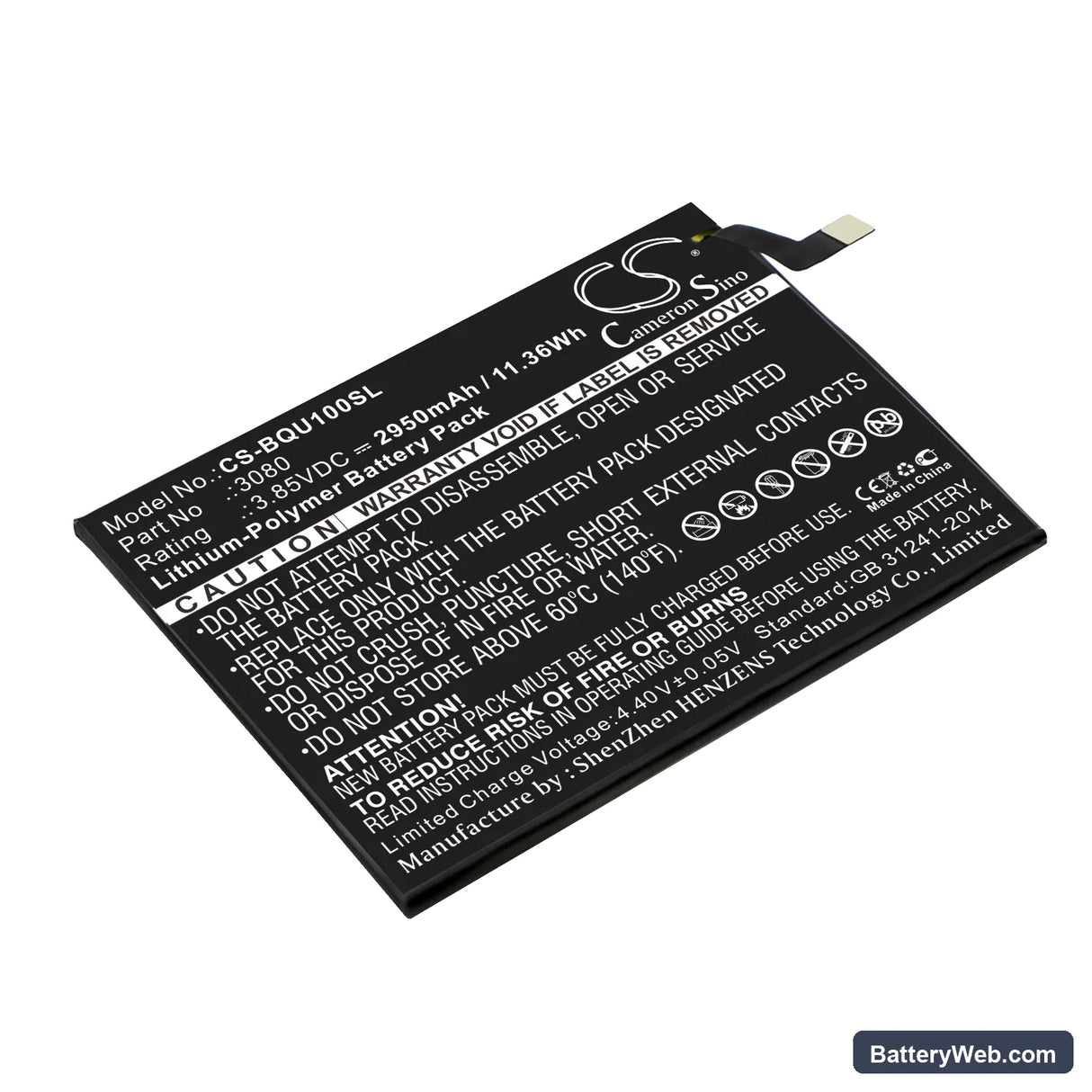 BQ U Plus Replacement Battery, 3.85V, 2950mAh, Li-Polymer 1