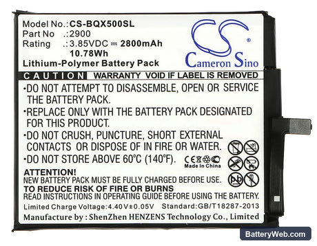 BQ Aquaris X5 Replacement Battery, 3.85V, 2800mAh, Li-Polymer 5